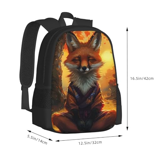 Commuter Unisex Fox Meditating Autumn Backpack Spacious Compartments for Work Essentials Casual Outings & Trips 17 Inch3