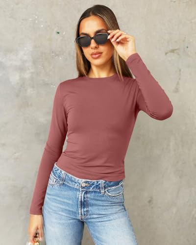Image of Abardsion Women's Slim Lightweigh Long Sleeve T Shirts | Fall Clothes 2026 Casual Basic Crewneck Going Out Crop Tops Y2K