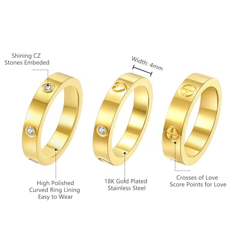 3-Piece Promise Rings for Women - 18K Gold Plated Stainless Steel Cubic Zirconia Love Friendship Ring Set | Wedding Band, Friendship & Commitment Jewelry (Size 6-10)2