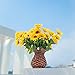 Velener Artificial Silk Sunflower with Rattan Vase Daisy Arrangement, 6 Bunches, 42 Flowers & Stems, Sunflower Bouquet, Handmade Willow, Fake Flowers in Vase for Home Decor, Fall Autumn Decoration