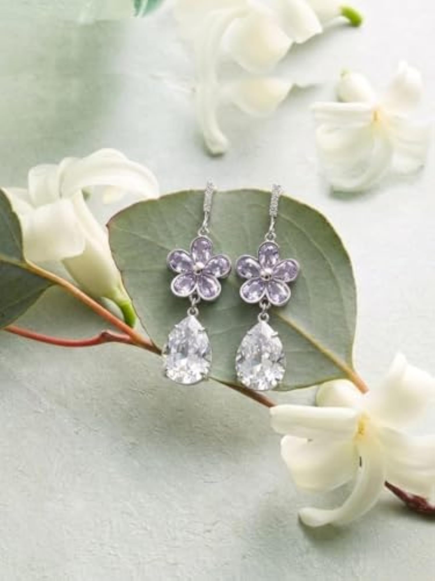 Royal Orchid Tear Drops Earrings, Premium Crystal Design