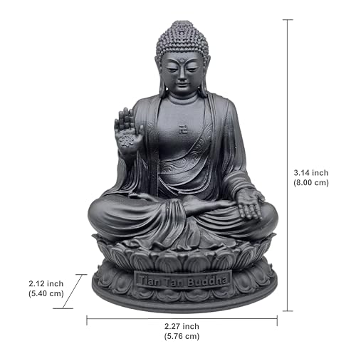 Image of MurtiHome Tian Tan Buddha Idol, Siddhartha Gautama The Shakyamuni Statue | 8 cm Tall Small Black Color Figure Made From UV Resin, Crafted by 3D Printer for Car Dashboard, Home, Office, Gift