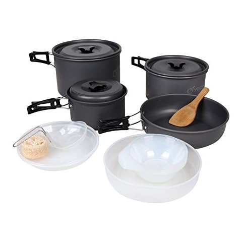 Yodo Anodized Aluminum Camping Cookware Set Backpacking Pans Pot Mess Kit for 4-5 Person Cover