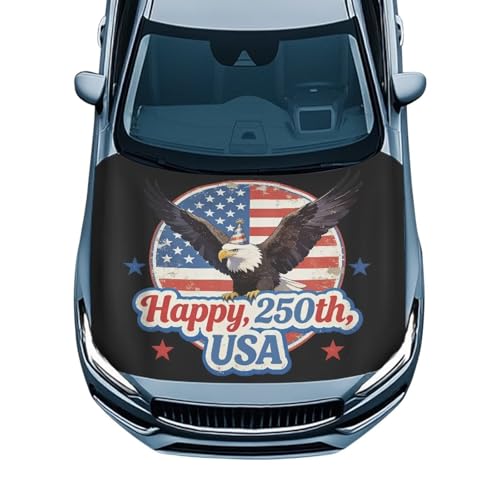 Image of Happy 250th USA Hood Covers for Cars Eagle Car Front Hood Cover with Elastic Band Fashion Car Bonnet Banner UV Resistance Engine Cover Vehicle Decoration Auto Accessory
