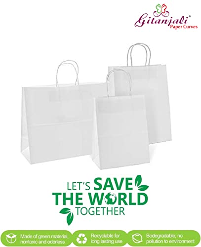Image of White Paper Bags -12x16x5 inch 25pcs Large Craft Paper Carry Bags with Handles Bulk, Gift Bags, Shopping, Retail, Merchandise bag Disposable Recyclable (Large-White, Pack of 25)