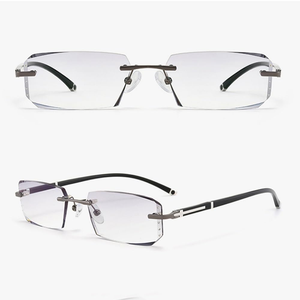 HD Randlose Lesebrillen, Anti Blaulicht Diamant-Schneid Lesebrille, leichte TR90 Presbyopie Computerbrille+3.00 (Color : Grey, Size : +3.00)