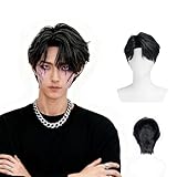 QACCF Short Layered Synthetic Fiber Mens Halloween Pelucas Chostume Cosplay Wig (Black)