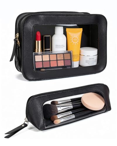 Image of LETGO 2Pack Clear Makeup Bags, Portable Clear Makeup Brushes Bag Case Travel Car Accessories Essentials,Slim Makeup Pouch for Purse for Women (2Pack-Black Set)