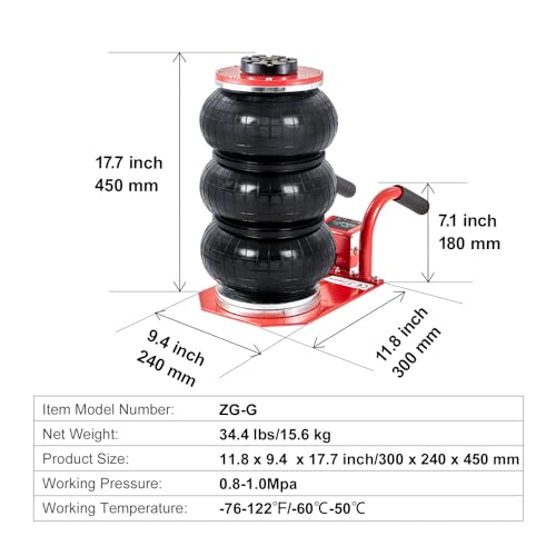 VEVOR Air Jack, 3 Ton/6600 lbs Triple Bag Air Jack, Air Bag Jack Lift Up to 15.75 Inch, 3-5S Fast Lifting Air Bag Jack for Cars with Short Handle (Red) by VEVOR - Image 8