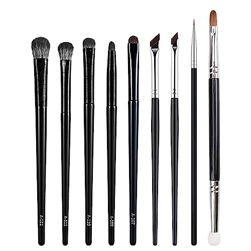 KAAGEE Juego de 9 brochas ultrafinas para delineador de ojos, punta fina, en ángulo, pincel biselado para cejas para delineador de ojos de precisión, brocha de maquillaje biselada curvada para sombra