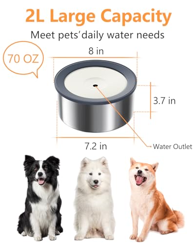 Wassernapf für Hunde，2L Edelstahl Hundenapf Auslaufsicher Trinknapf，Wassernapf Hund Ohne Sabbern für Haustiere Hunde Katzen Geeignet für Haus Innen, Draußen, Auto