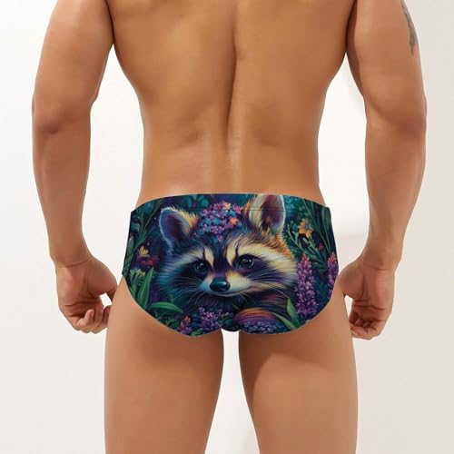 Raccoon Flowers Mens Swim Briefs Quick Dry Swim Trunk Bikini Underwear Swimsuit2