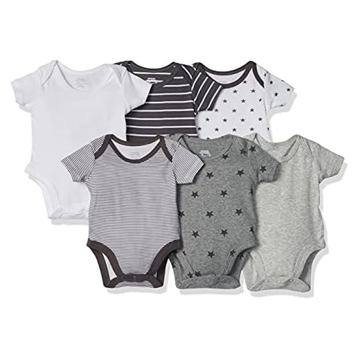 Amazon Essentials – Body de manga corta para bebé (6 unidades), Uni Star Stripe Neutral, Premature (40-46 cm)