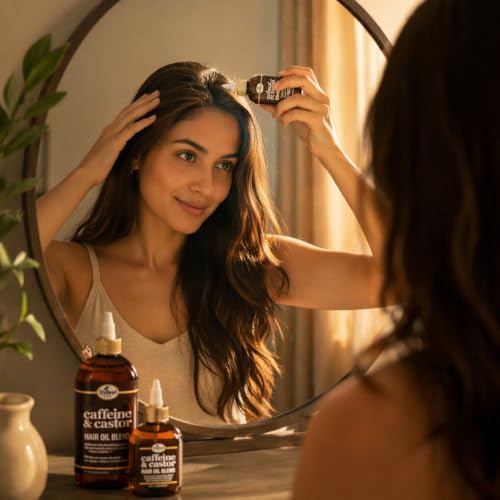 Image of Difeel Caffeine & Castor Hair Oil Blend for Thicker, Fuller-Looking Hair 8 oz. - Nourishing Scalp & Hair Oil Treatment, Strengthens Moisture Retention