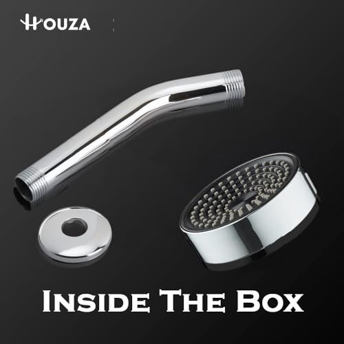 Image of HOUZA Round Shower Head for Bathroom | 4 Inch Single Flow Overhead Shower with Arm | Adjustable Bathroom Shower with Even Water Flow & Rust Resistant | Anti-Clog Silicone Nozzles for Wall Mounting