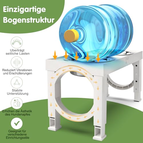 X XBEN Erhöhter Hundenapf, 5 Höhenverstellbar Futternapf für Kleine Mittlere Große Hunde, Futterstation 2 Große Eingedickte Edelstahlschalen, Rutschfester Hundenapf, BPA frei Plastik, Weiß