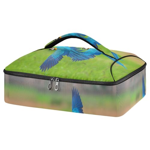 susiyo Blue Gold Macaw Flying Insulated Casserole Carrier for Hot or Cold Food,Casserole Dish Carrier Bag Insulated Lasagna Holder Tote for Potluck Parties Cookouts Picnic Beach