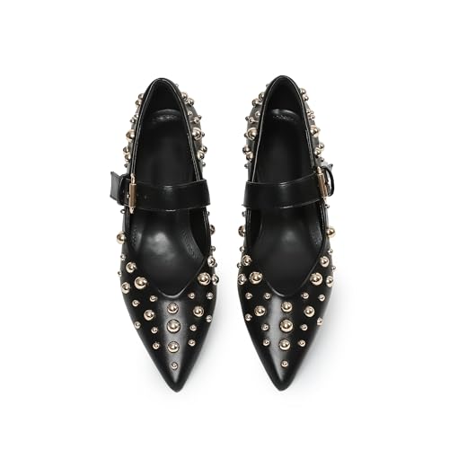 Rivets Ballet Flats Shoes for Women Pointed Toe Mary Jane Flats with Buckle Strap Rhinestone Ballerina Flats for Women Casual Dress Shoes4