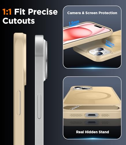 Image of Magnetic Compatible with iPhone 15 Case, [Built-in Invisible Kickstand][Compatible with MagSafe] [Military Grade Shockproof] Slim Translucent Matte Phone Case for iPhone 15 6.1 inch-Light Brown