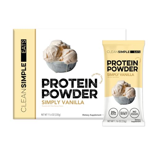 Clean Simple Eats Whey Isolate Protein Powder Simply Vanilla Naturally Sweetened Zero Added Sugar 20g 100% Grass Fed Protein Powder with Digestive Enzymes Gluten Free Non GMO 10 Stick Packs