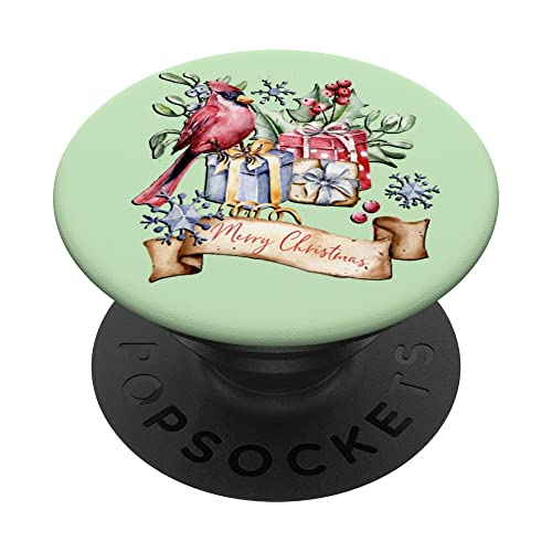 Christmas Cardinal Bird Merry Christmas Bird Lover Holiday PopSockets Swappable PopGrip, Black