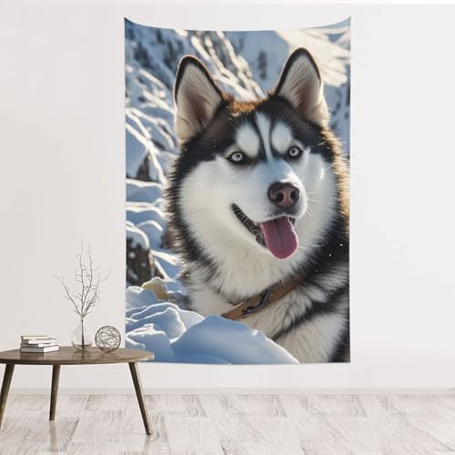 Tapisserie murale Huskies en velours pêche 152x101 cm GJHKSSVB
