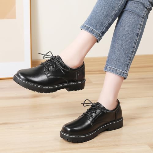 Image of Women Oxford Shoes Plain Toe Lace Up Non-Slip Platform Dress Shoes