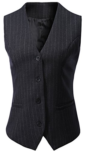 Vocni Women's Fully Lined 4 Button V-Neck Economy Dressy Suit Vest Waistcoat Gray Pinstripe US XS+/Asia L: (Fit Bust 32.3