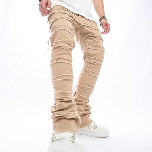 Jeans masculino stretch fit skinny empilhado rasgado destruído patch slim fit Y2K calças jeans slim
