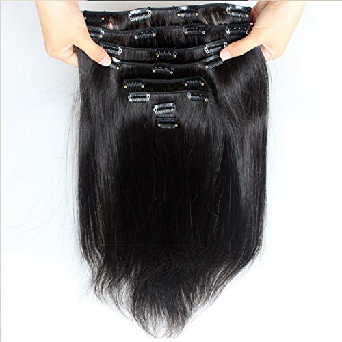 Brazilian Virgin Human Hair Grade 8A Straight Clip In Hair Extensions for Black Women 120g 10Pcs/set for Full Head Thick Double Weft 1B Natural Black Alina Hair (16)