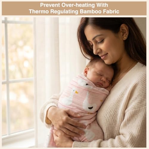 Image of DOTMOM Premium Organic Bamboo Baby Swaddle Wrapper Receiving Blanket | Hypoallergenic, Antibacterial & Highly Breathable, Super Soft Receiving Wrap Essential For New Born Baby