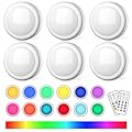 SEMSMOKS Puck Lights with Remote Control, Battery Operated LED Push Lights Wireless, 13 Color RGB - for Closet, Bedroom Wall, Under Cabinet, Battery Powered Puck Lights. Convenient 3M Stick On, 6 Pack