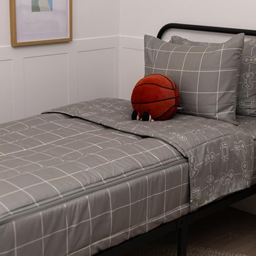 Image of Beddy's Video Game Themed Zipper Bedding - Gray Comforter & Sheets, for Kids & Teens - Bed in a Bag - Easy to Make & Wash - Includes Pillowcase & Sham - Toddler