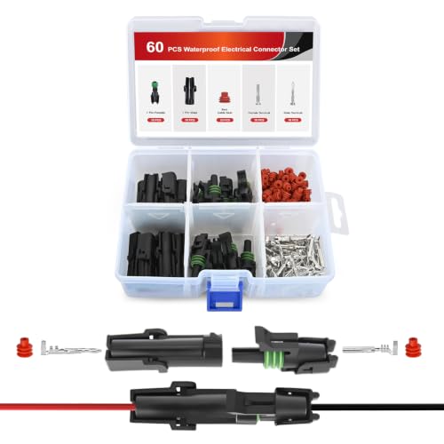 Image of Nilight 60PCS 10 Kits 1 Pin Waterproof Automotive Electrical Connector Kit | Quick Connect and Disconnect Male Female Pin 20-16AWG Terminal Wire Connectors for Car Truck Motorcycle Marine Boat
