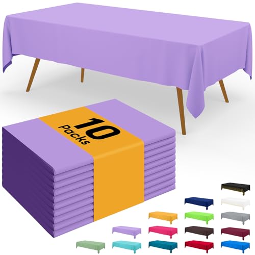 Image of Smiry Disposable Table Cloth - 10 Pack, 54 x 108 Inch Waterproof Rectangle Tablecloths for Parties, Decorative Plastic Table Cover, Leakproof & Sturdy, Lavender