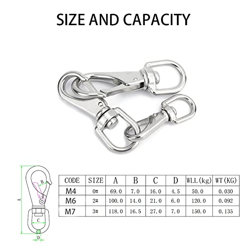 Mikmaytoo Stainless Steel Swivel Eye Snap Hook, Snap Clips M4(0#) Scuba Diving Clips, Bird Feeders, Lag Clips, Flag Pole Rope, Dog Leash Hook, Keychains, Anchor Chain (M4-2Pcs) #TOP2