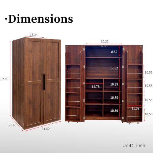 Image of 22 in Deep Kitchen Pantry Storage Cabinet with Door Shelving Walnut | 180 Doors with Bottom Rollers, Adjustable Shelves