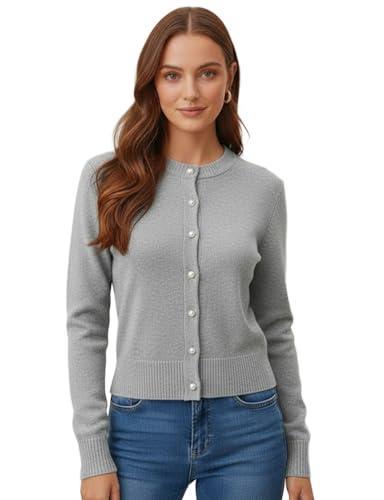 Image of Women's Casual Slim Fit Cardigan Sweaters Long Sleeve Button Down Lightweight Waist Length