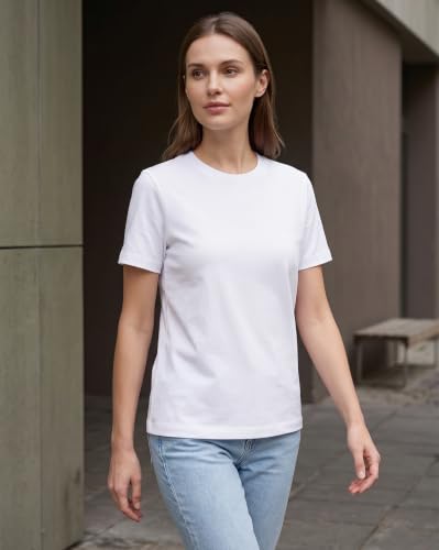 Image of NOBERO 100% Cotton T-Shirts for Women Stylish | Regular Fit | Solid T Shirts for Women 180 GSM Combed Cotton | Crew Neck Half Sleeve