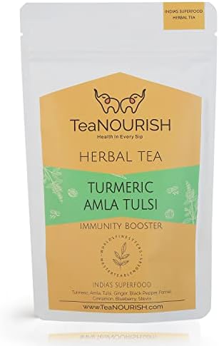TeaNOURISH Turmeric Amla Tulsi Herbal Tea| Caffeine-free Tisane | India's Superfood Turmeric, Amla & Tulsi | Aids Digestion, Improves Hair, Supports Immunity | 100% NATURAL INGREDIENTS (3.53oz/100gms)