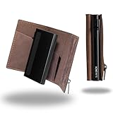 SLIMJACK 2-in-1 Wallet mit Münzfach - Magnetisches RFID Kartenetui & Geldbörse - Abnehmbares Slim-Wallet aus Aluminium - RFID-Schutz Portmonee - Smart Wallet für Karten & Münzen (Dunkelbraun)