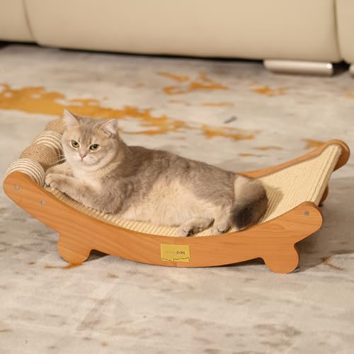 CHEERPALS Sisal Cat Scratcher Bed with Balls Cat Scratching Post for Indoor Cats Hammock, Natural Sisal Cat Scratch Wooden Cat Furniture(Large)