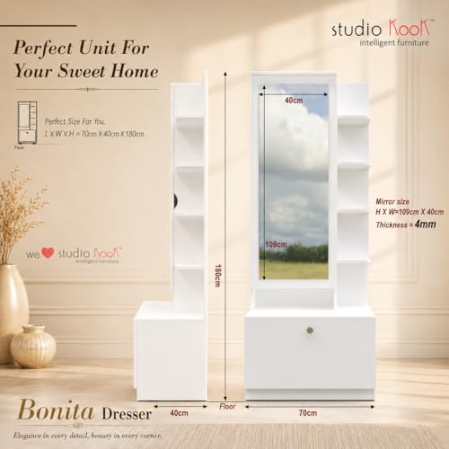 Image of Studio Kook Bonita Dressing Table with Mirror & Storage, Moonshine White
