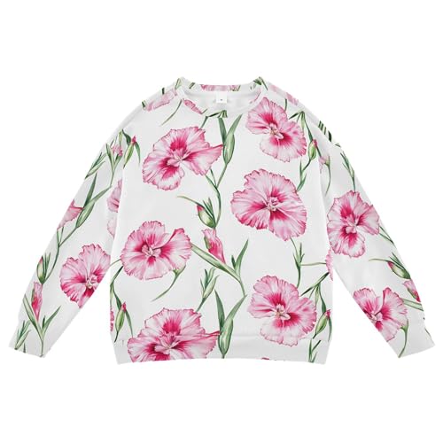 JUNZAN Art Dianthus White Little Girls Sweatshirt Hoodie Long Sleeve Outerwear for Kids Camping 4T