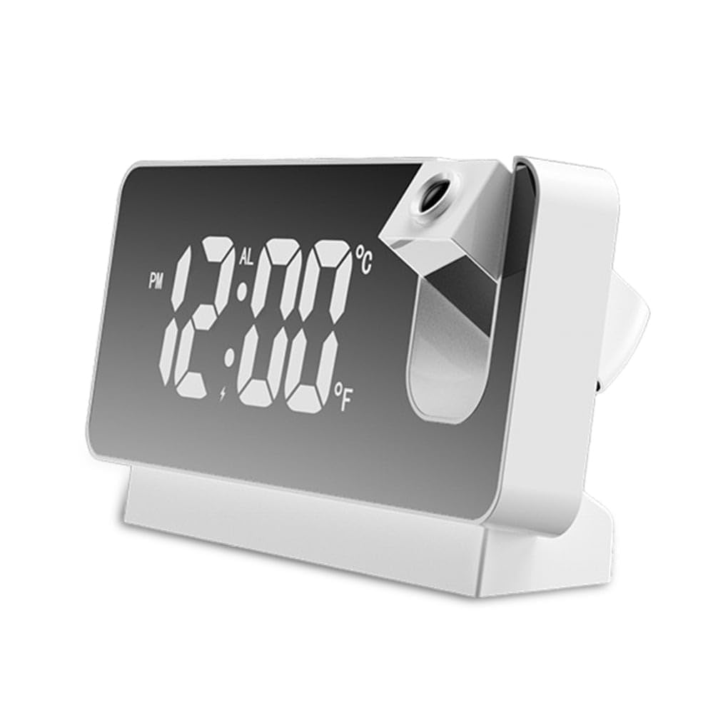 VENDERE Projector Alarm Clock LED Display Digital Projection Alarm Clock Mute Mirror USB Office Clock with 180° Projector for Bedroom Digital Alarm Clock Temperature Display