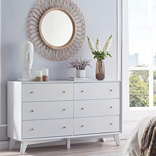 T4TREAM 6 Drawer Dresser for Bedroom, Mid-Centry Modern Dresser Wide 6 Chest of Drawers,Wood Storage Organizer Dresser,Nursery Dresser,for Living Room, Hallway, Bedroom, Kids Bedroom, Solid White