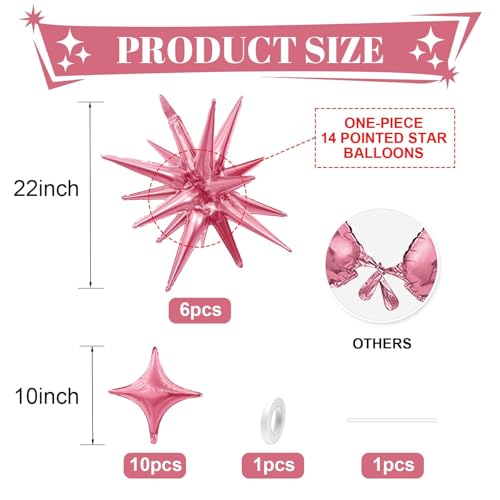 Pink Star Balloon,Light Pink 6Pcs 22Inch Explosion Star Balloons and 10Pcs 10Inch Four Angle Balloons Kit for Birthday Anniversary Baby Shower Wedding Party Decorations - Image 2