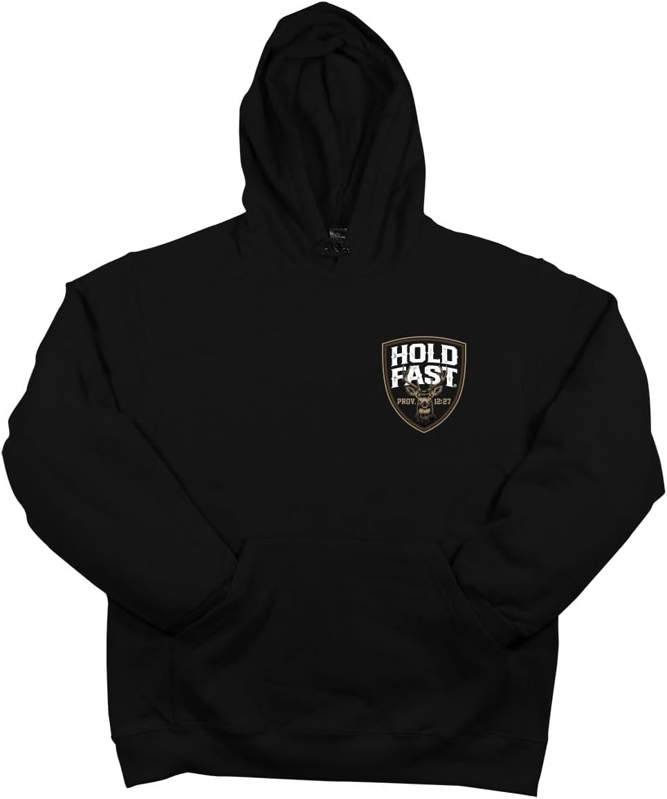 Kerusso HOLD FAST Men's Pullover Hoody Sweatshirt With Fleece Interior and Back Graphic Cotton and Polyester Deer Flag