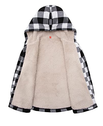 Image of ZENTHACE Boys Sherpa Fleece Lined Flannel Plaid Button Down Shirt Jacket,Hooded Flannel Shirt with Hand Pockets
