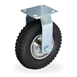 Relaxdays Bockrolle, 2.50-4, Traglast 120 kg, Gummi, Stahlplatte, luftbereift, Schwerlastrad, Gummirolle, schwarz/silber